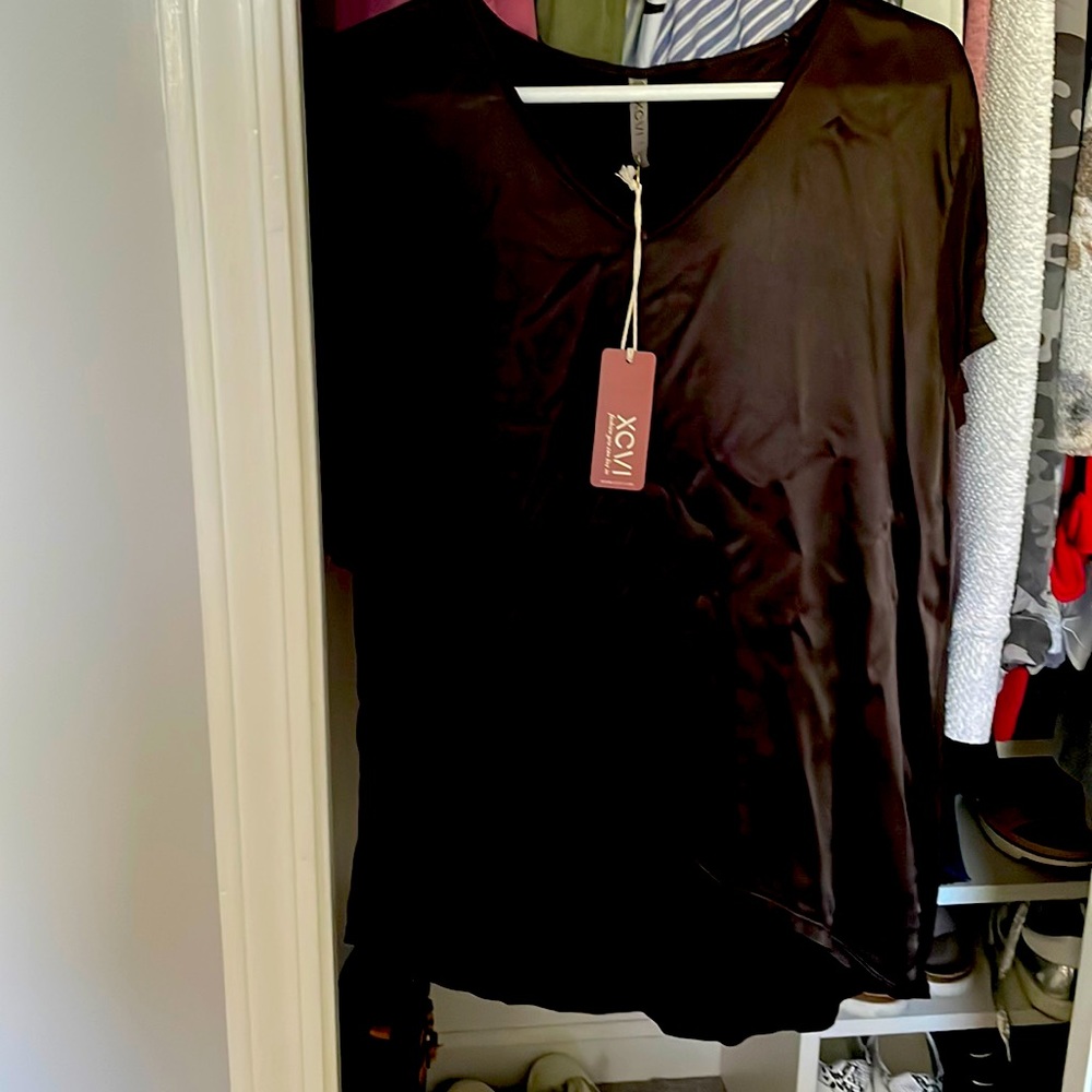 Chocolate brown V-neck blouse